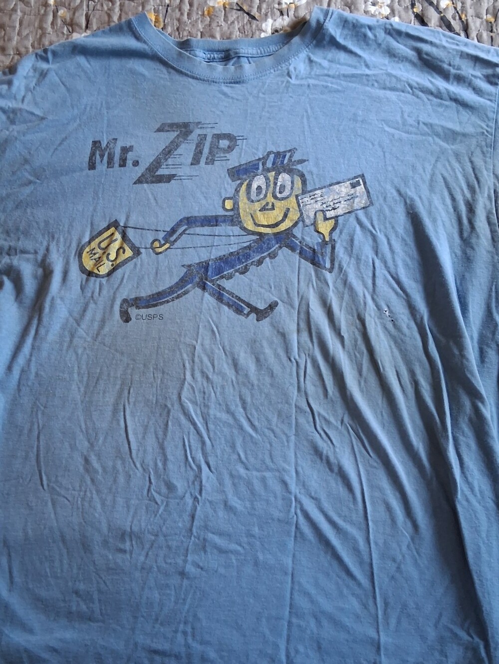 Vintage Gently Carrier Used Blue Mr. Zip Short Sleeve Postal Shirt Size XL